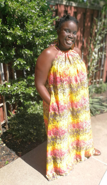 Yellow, Orange & Pink Multicoloured Maxi Dress