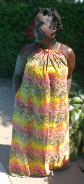 Yellow, Orange & Pink Multicoloured Maxi Dress