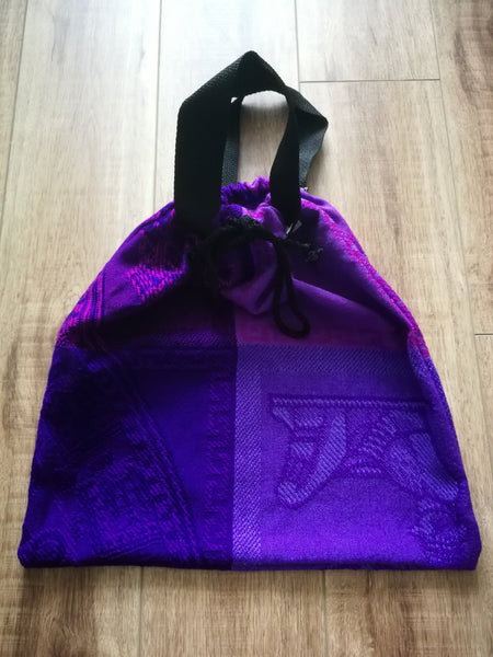 Purple Drawstring Mayan Print Bags with Handles