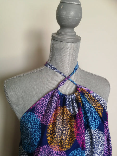 Purple & Blue Multi-Coloured Malai Cotton Maxi Dress