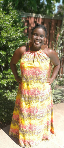 Yellow, Orange & Pink Multicoloured Maxi Dress