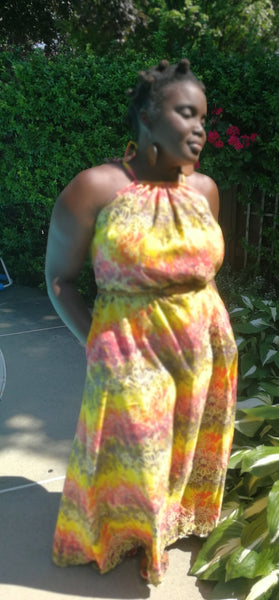Yellow, Orange & Pink Multicoloured Maxi Dress