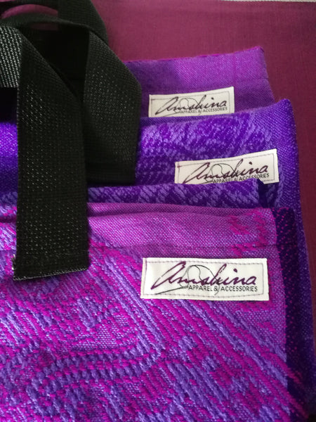 Purple Drawstring Mayan Print Bags with Handles