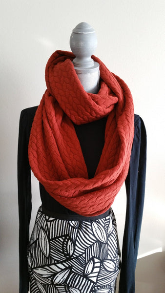 Braided Knit Infinity Scarf - Burnt Orange