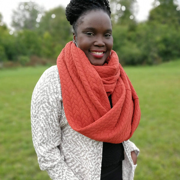 Braided Knit Infinity Scarf - Burnt Orange
