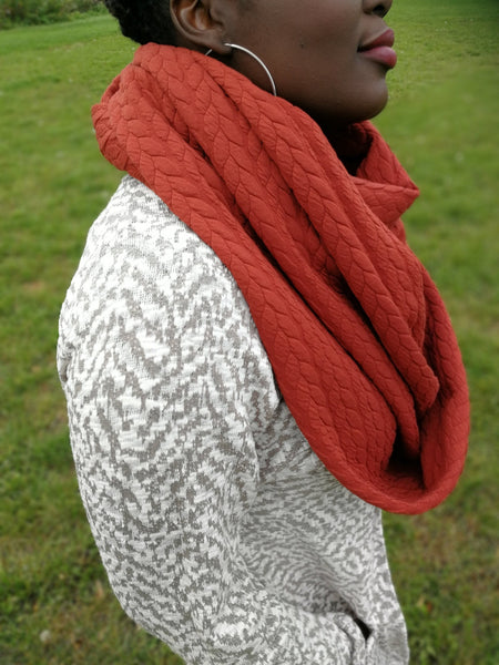 Braided Knit Infinity Scarf - Burnt Orange