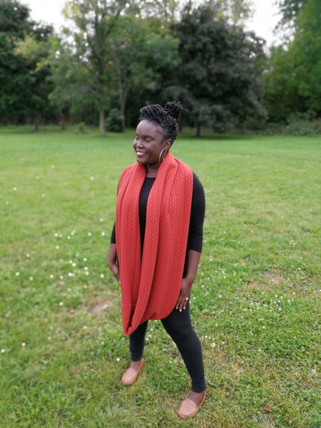 Braided Knit Infinity Scarf - Burnt Orange