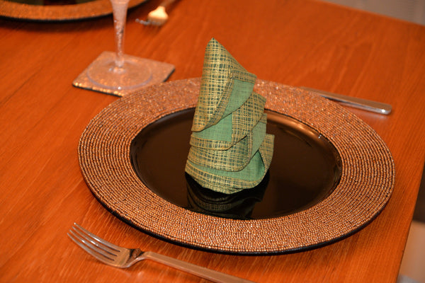 Dinner Napkins - Green and Gold (4 Piece Set)