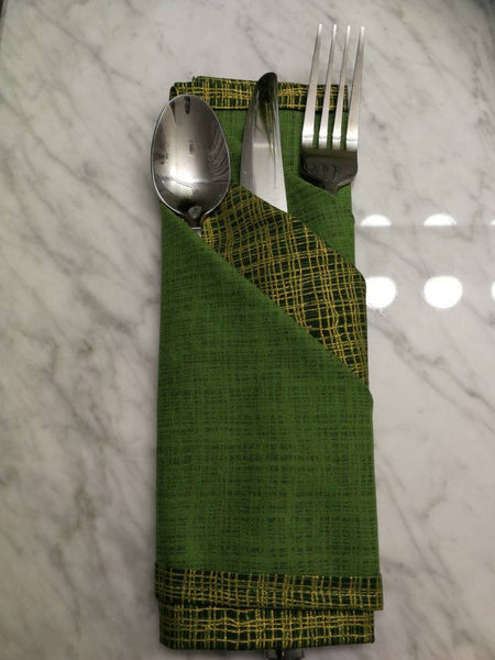 Dinner Napkins - Green and Gold (4 Piece Set)