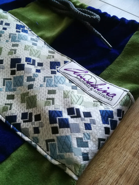 Upcycled Necktie/Blue and Green Velvet Drawstring Bags