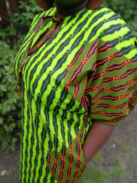 Green & Orange Print Shift Dress
