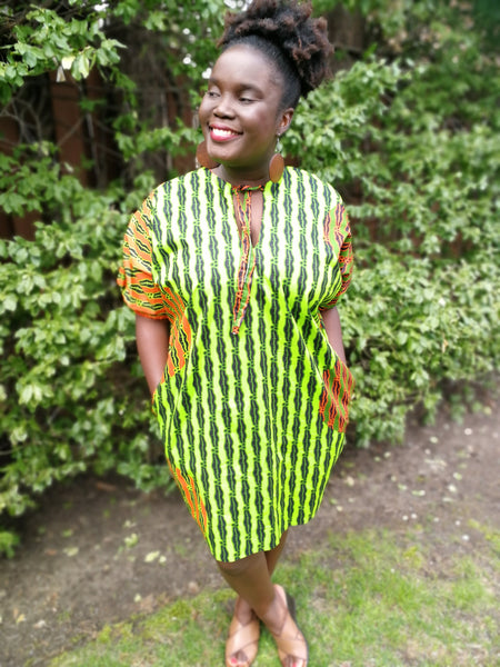 Green & Orange Print Shift Dress