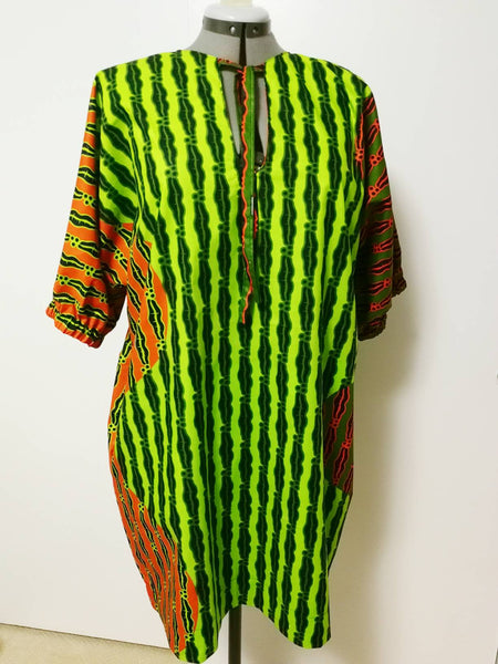 Green & Orange Print Shift Dress