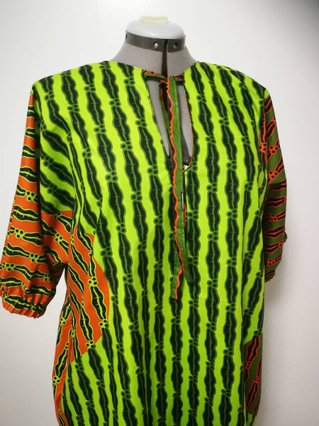 Green & Orange Print Shift Dress