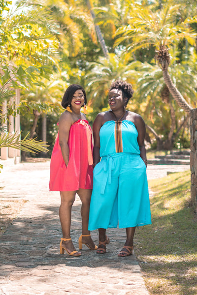 Blue Strapless Culottes Jumpsuit