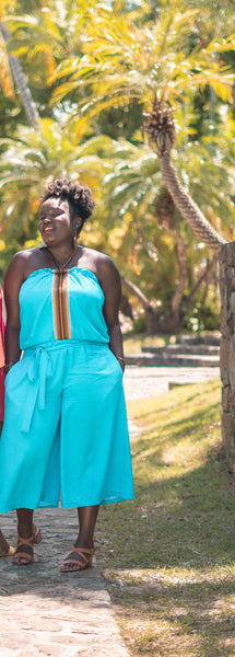 Blue Strapless Culottes Jumpsuit