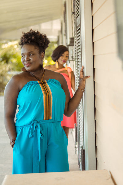 Blue Strapless Culottes Jumpsuit