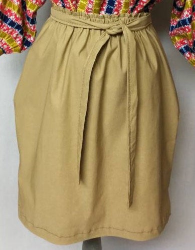 Khaki Stretch Paper Bag Waist Skirt