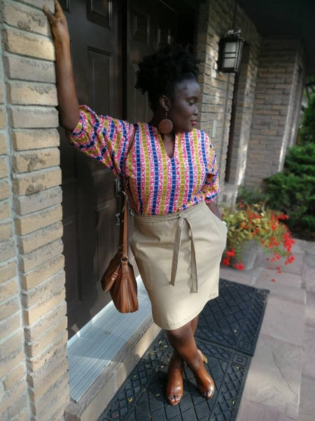 Khaki Stretch Paper Bag Waist Skirt