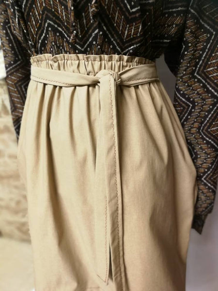 Khaki Stretch Paper Bag Waist Skirt