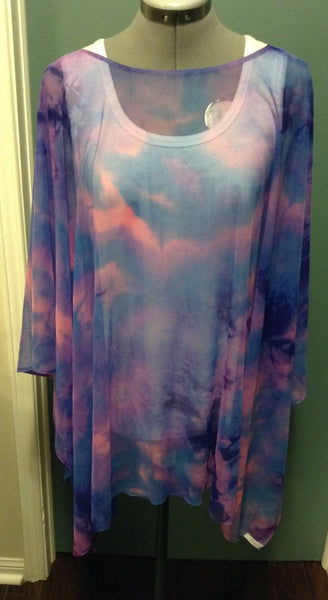 Purple Patterned Poncho Style Beach Cover Up