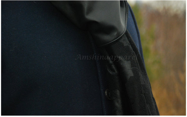 Unisex Black Faux Leather & Fleece Scarf