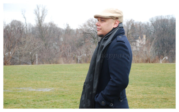 Unisex Black Faux Leather & Fleece Scarf