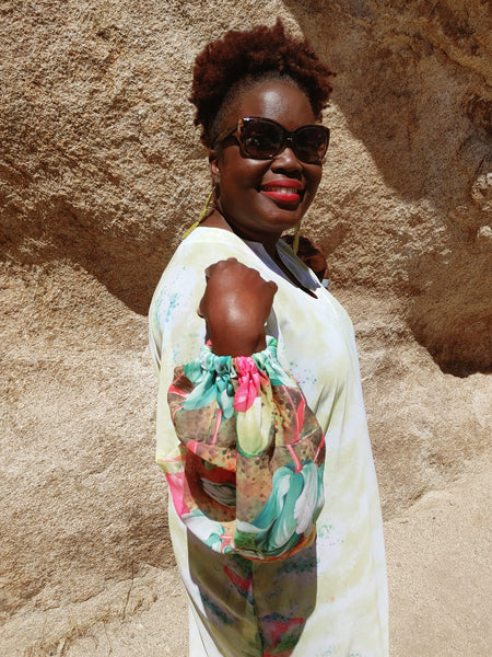 Multi-Coloured Muumuu Style Printed Chiffon Dress