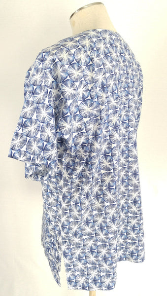Short Sleeve Cotton Dashiki Style Shirt - Blue & White