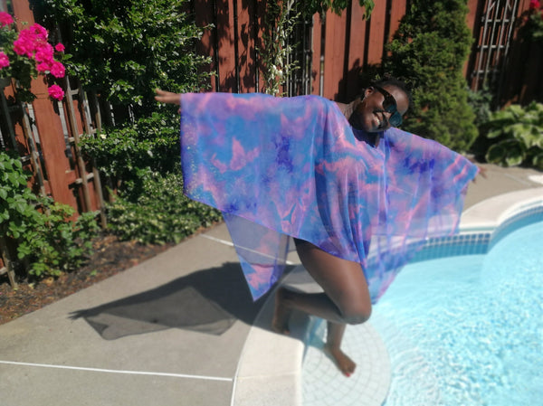 Purple Patterned Poncho Style Beach Cover Up
