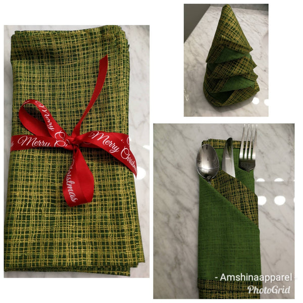 Dinner Napkins - Green and Gold (4 Piece Set)