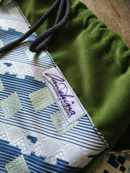 Upcycled Necktie/Blue and Green Velvet Drawstring Bags