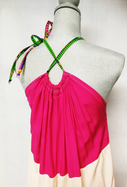 Fuchsia and Blush Colour Block Maxi Dress