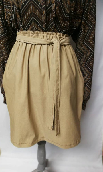 Khaki Stretch Paper Bag Waist Skirt